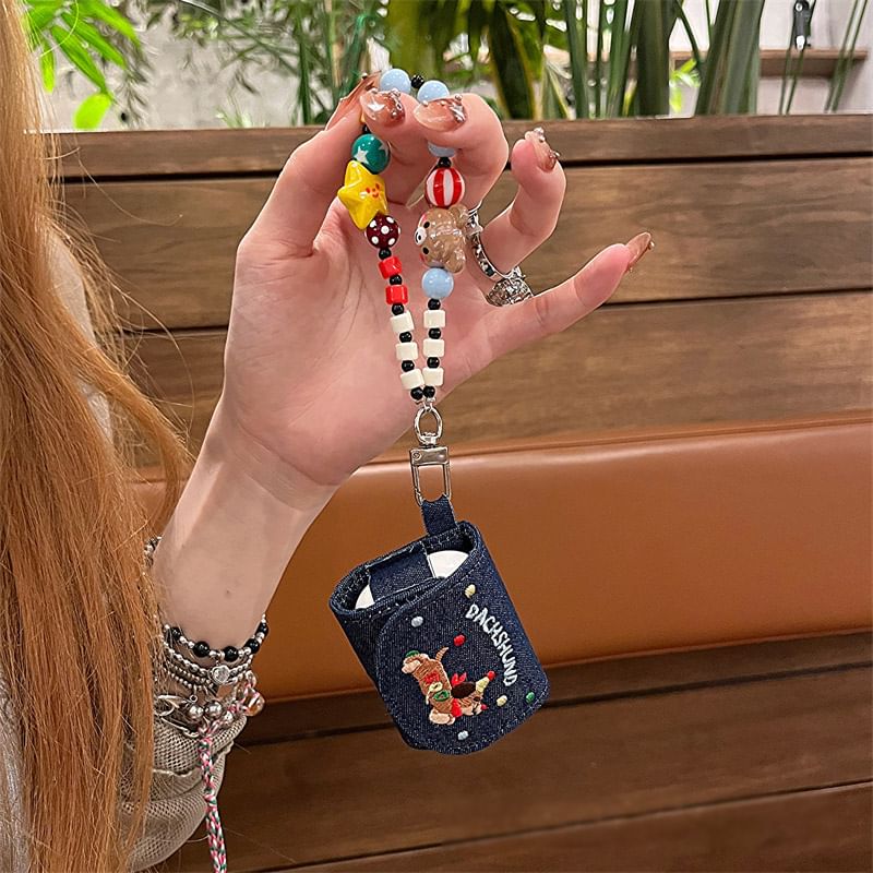 Dog Embroidered Denim Strap AirPods / Pro Earphone Case Skin