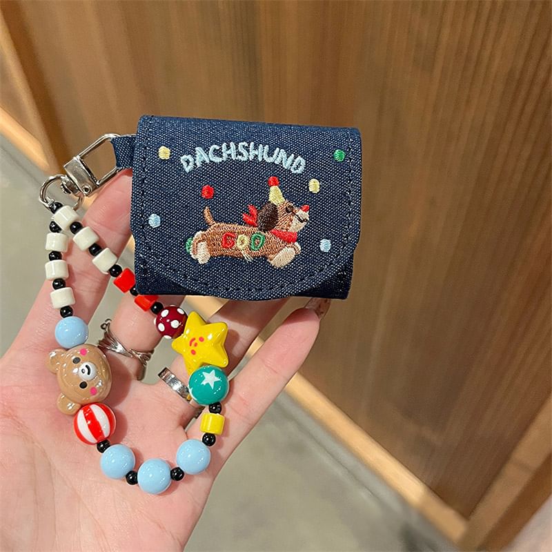 Dog Embroidered Denim Strap AirPods / Pro Earphone Case Skin