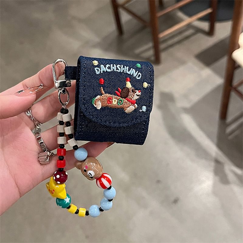 Dog Embroidered Denim Strap AirPods / Pro Earphone Case Skin