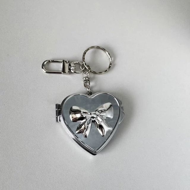 Bow Heart Mirror Bag Charm Keyring