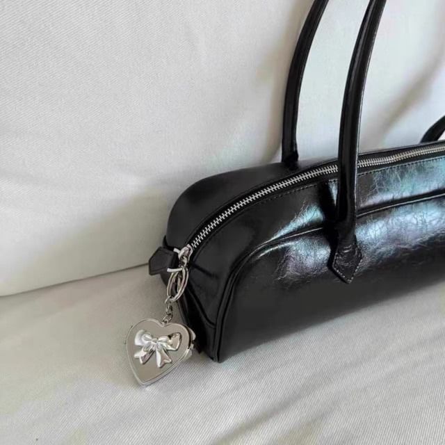 Bow Heart Mirror Bag Charm Keyring