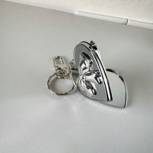 Bow Heart Mirror Bag Charm Keyring