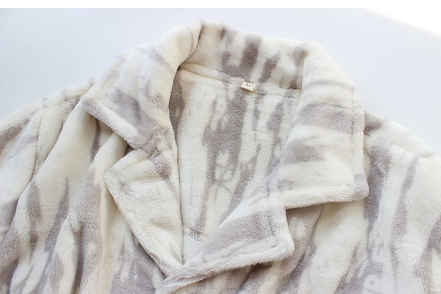 Couple Matching Pajama Set: Long-Sleeve Lapel Collar Zebra Print Flannel Button Top + Pants (Various Designs)