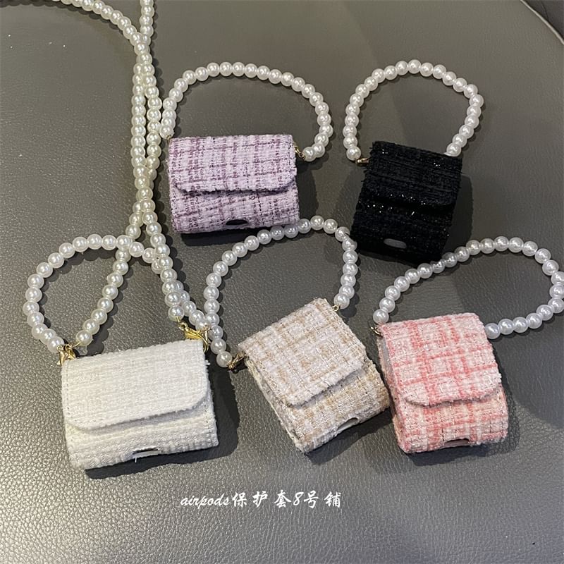 Fabric AirPods / Pro Earphone Case Skin / Faux Pearl Strap / Lanyard / Set