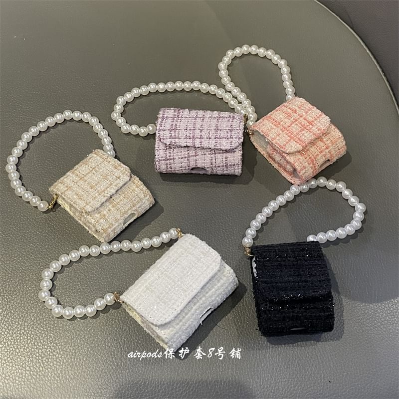 Fabric AirPods / Pro Earphone Case Skin / Faux Pearl Strap / Lanyard / Set