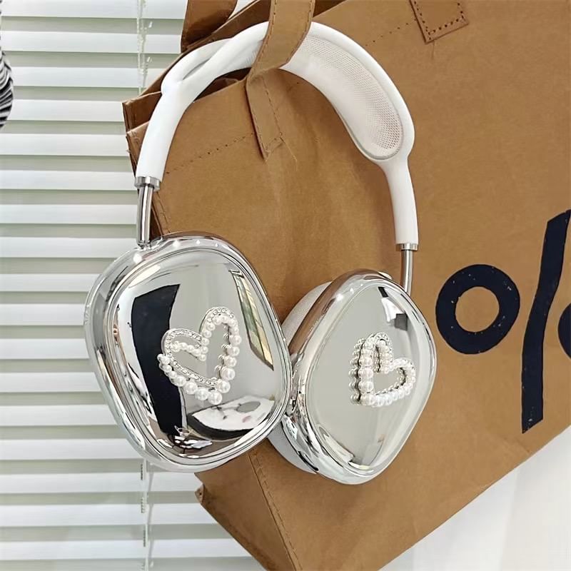 Heart Faux Pearl Mirrored AirPods Max Earphone Case Skin