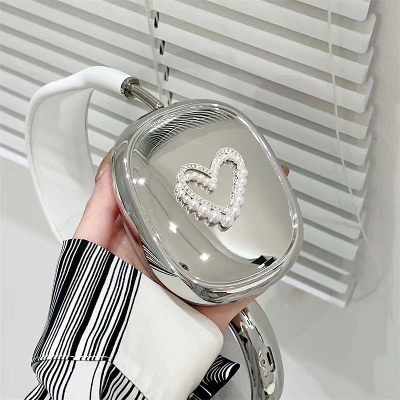 Heart Faux Pearl Mirrored AirPods Max Earphone Case Skin