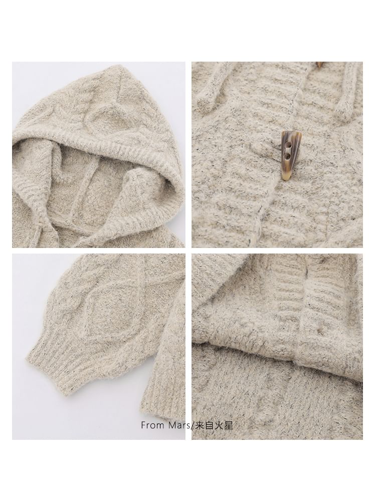 Solid Hood Cable Knit Toggle Cardigan
