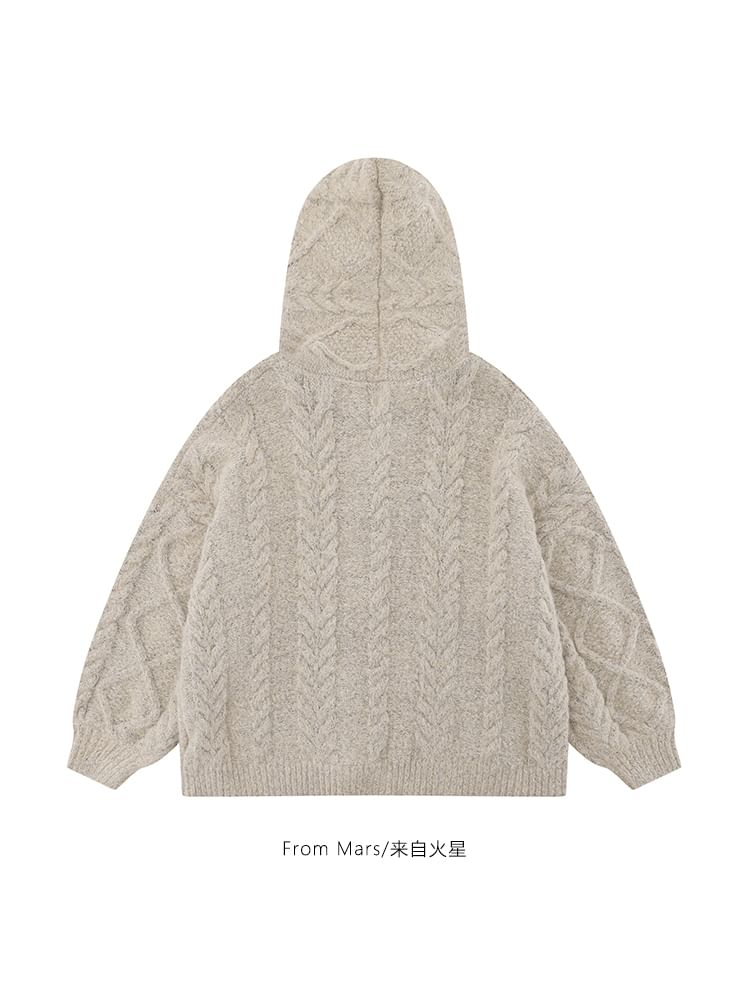 Solid Hood Cable Knit Toggle Cardigan