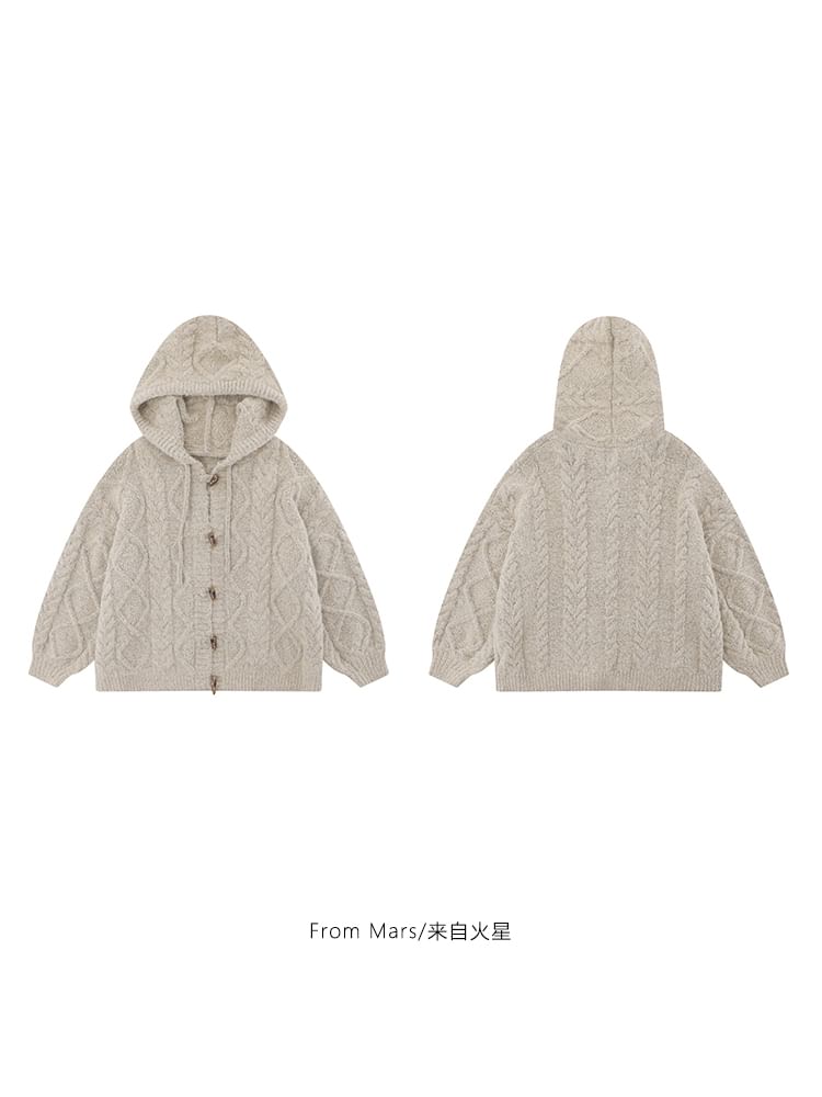 Solid Hood Cable Knit Toggle Cardigan