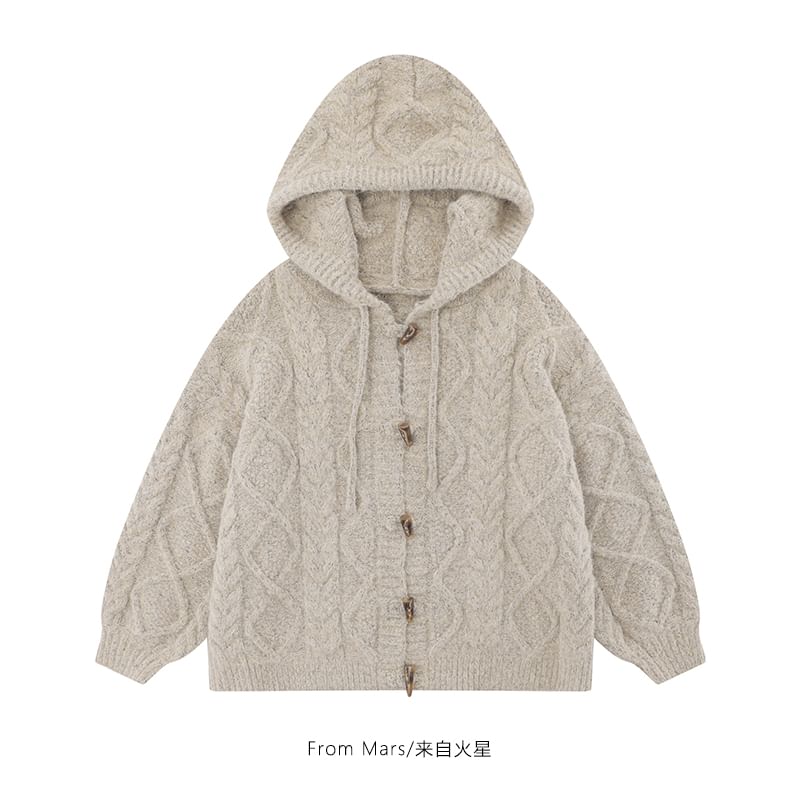 Solid Hood Cable Knit Toggle Cardigan