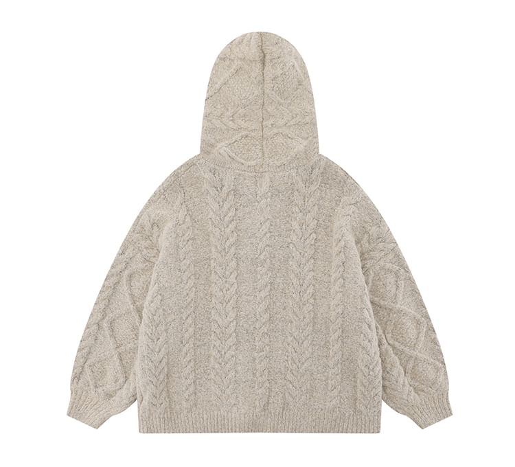 Solid Hood Cable Knit Toggle Cardigan