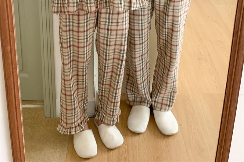 Couple Matching Long-Sleeve Plaid Pajama Top / Pants / Dress / Set