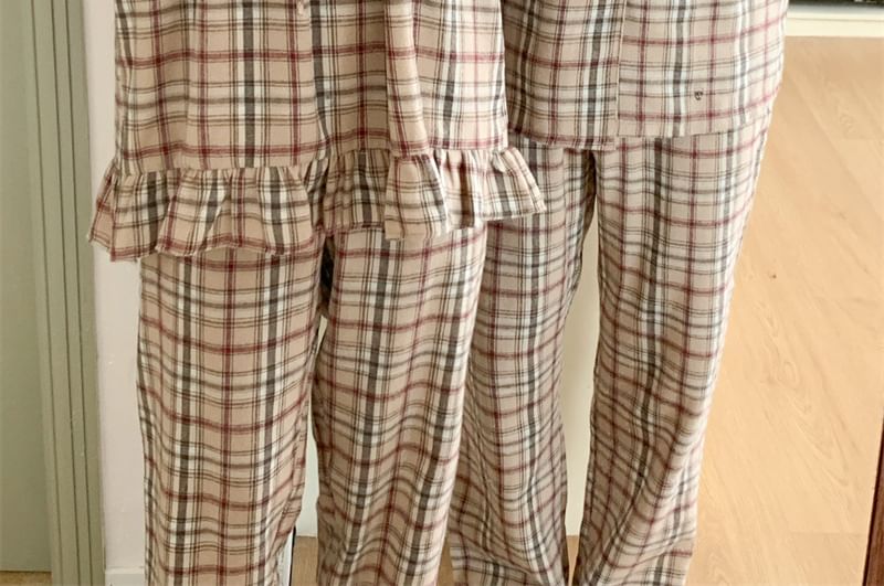 Couple Matching Long-Sleeve Plaid Pajama Top / Pants / Dress / Set