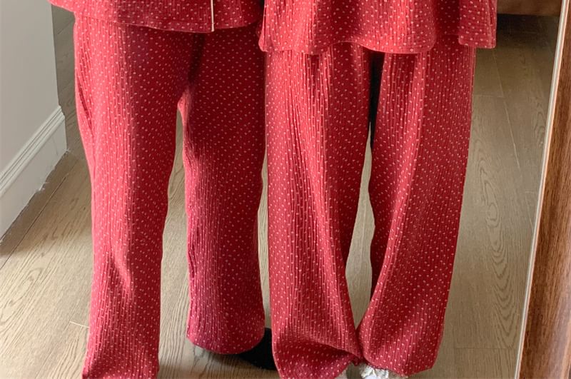 Couple Matching Long-Sleeve Dotted Pajama Top / Dress / Set