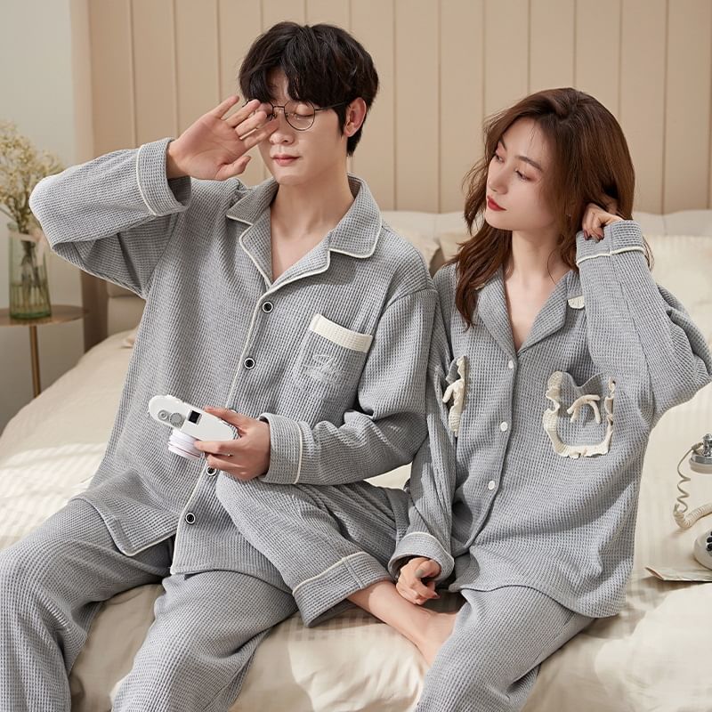 Couple Matching Loungewear Set : Long-Sleeve Pocket Top + Pants