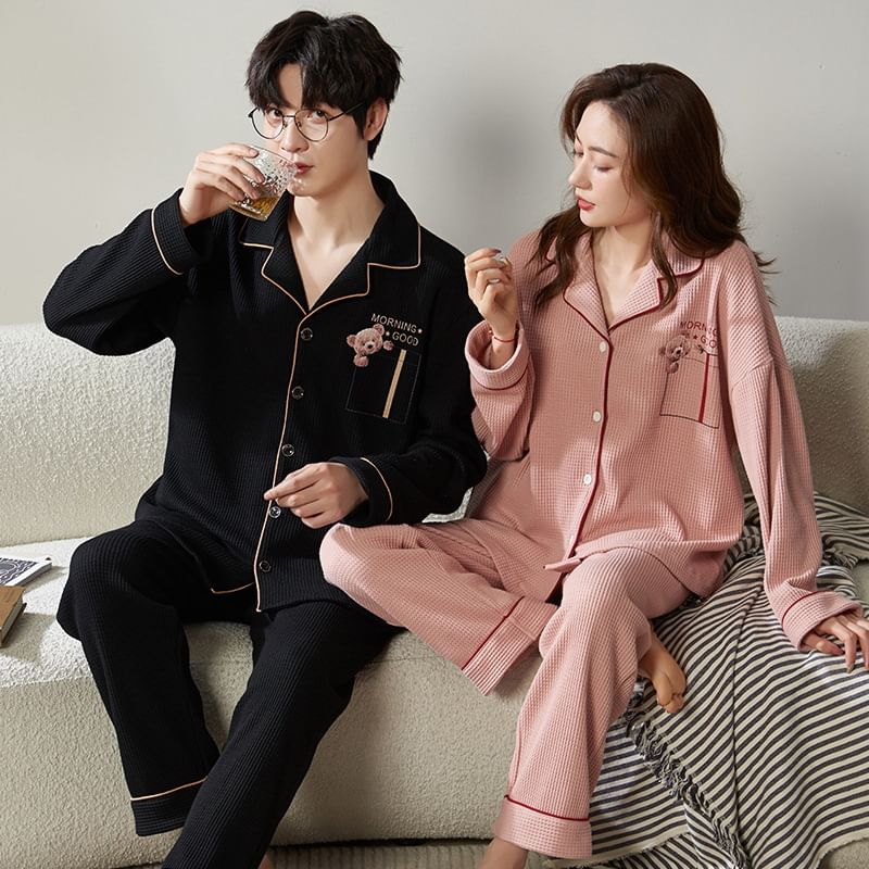 Couple Matching Loungewear Set : Long-Sleeve Bear Print Top + Pants