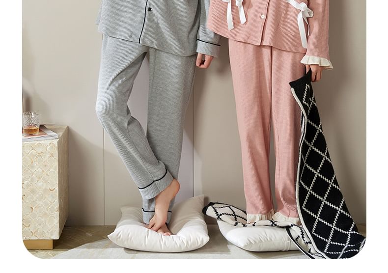 Couple Matching Loungewear Set : Long-Sleeve Bear Print Top + Pants