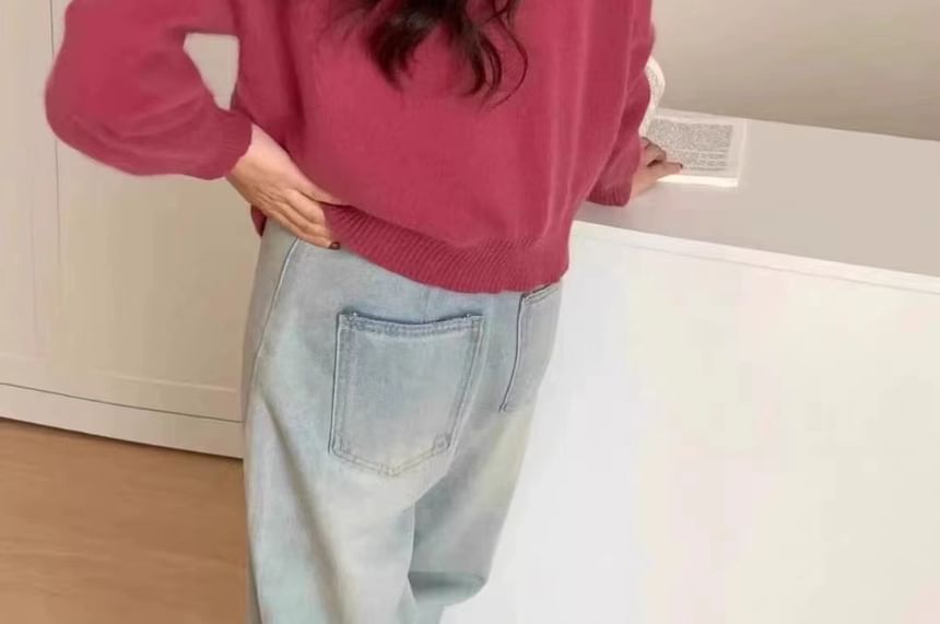 Round Neck Solid Heart Button Cardigan