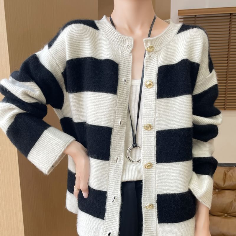 Round Neck Two Tone Cardigan