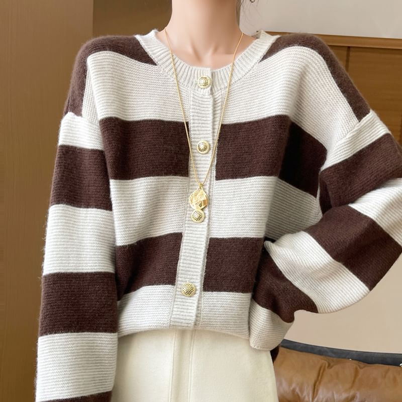 Round Neck Two Tone Cardigan