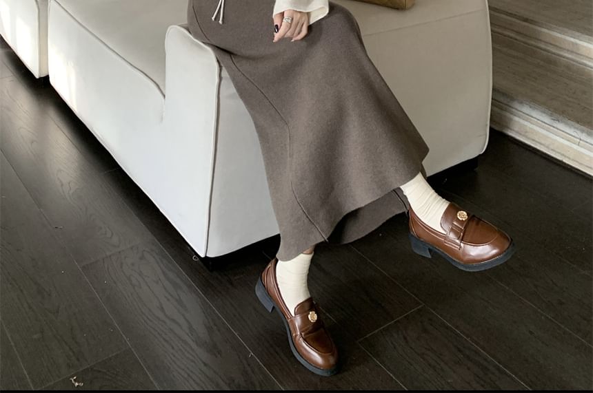 Melange Frog Closure Cardigan with Knit Maxi A-Line Skirt
