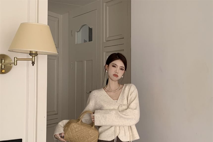 Melange Frog Closure Cardigan with Knit Maxi A-Line Skirt