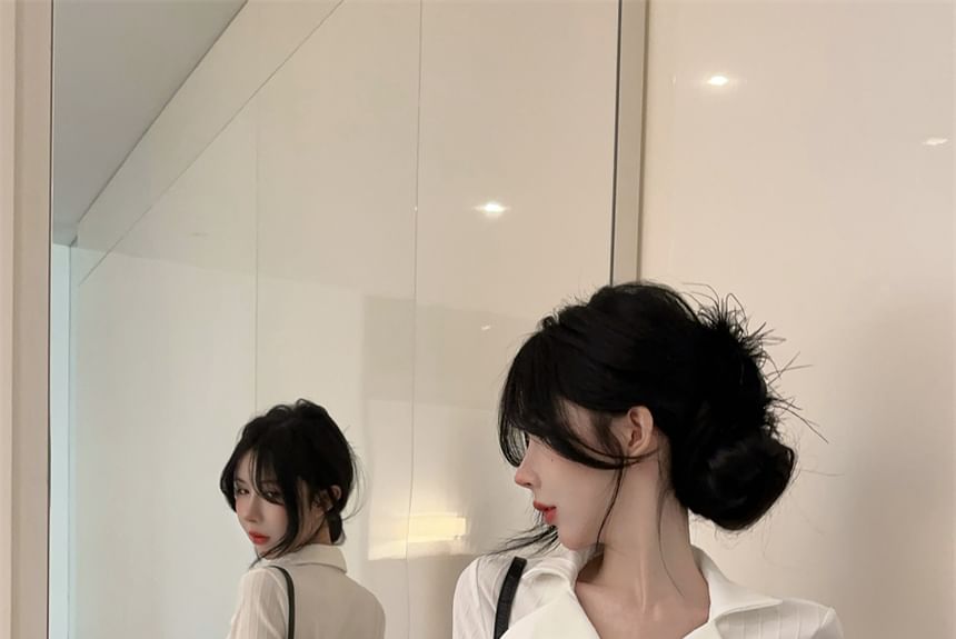 Back-Bow Fitted Shirt with Lace Trim Long Sleeves