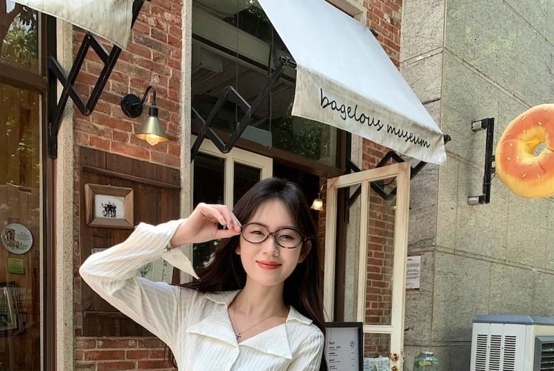 Lapel Collar Lace-Trimmed Crop Shirt
