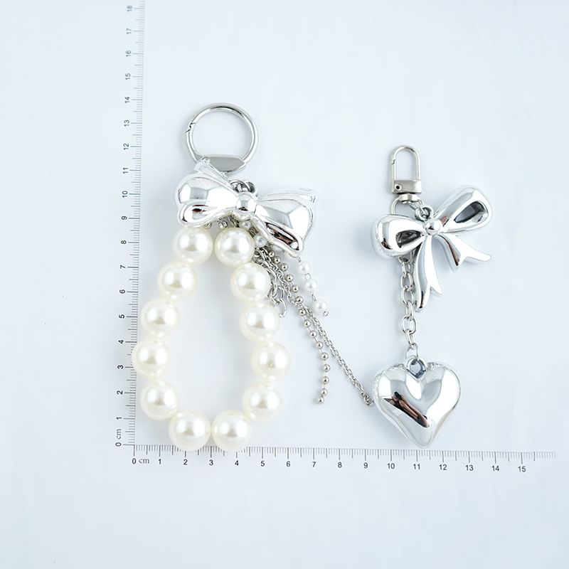 Bow / Heart / Faux Pearl Bag Charm Keyring (Various Designs)