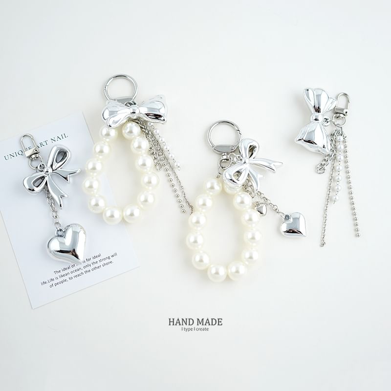 Bow / Heart / Faux Pearl Bag Charm Keyring (Various Designs)