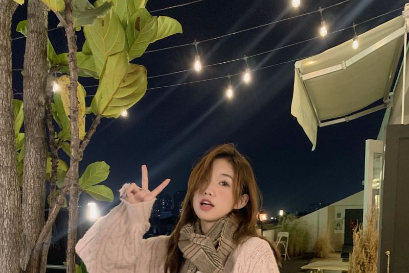 V-Neck Cable Knit Plain Cardigan