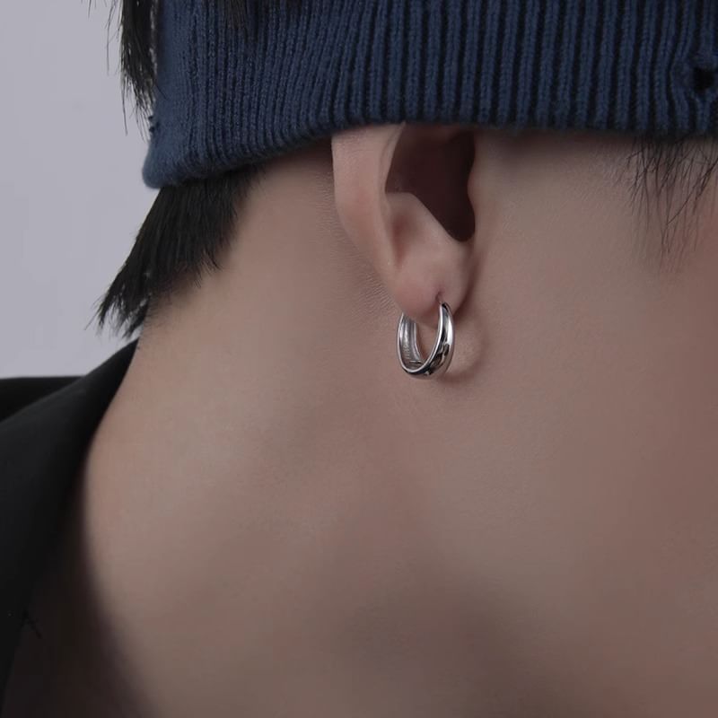 Layered Hoop Earring Set Polished S999 Silver