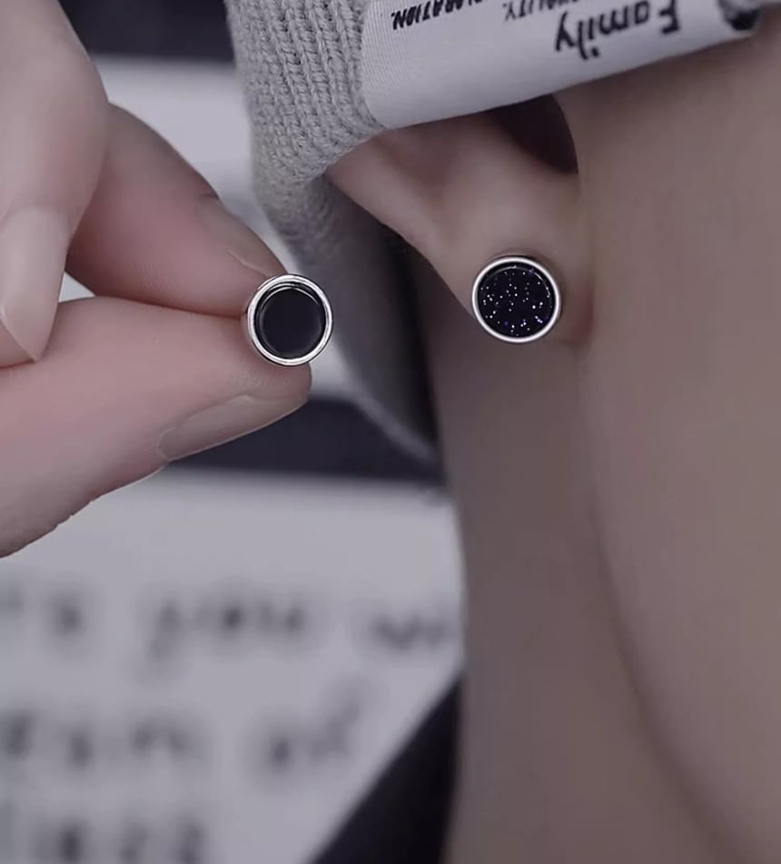 Disc Faux Gemstone Stud Earring S999 Silver Set