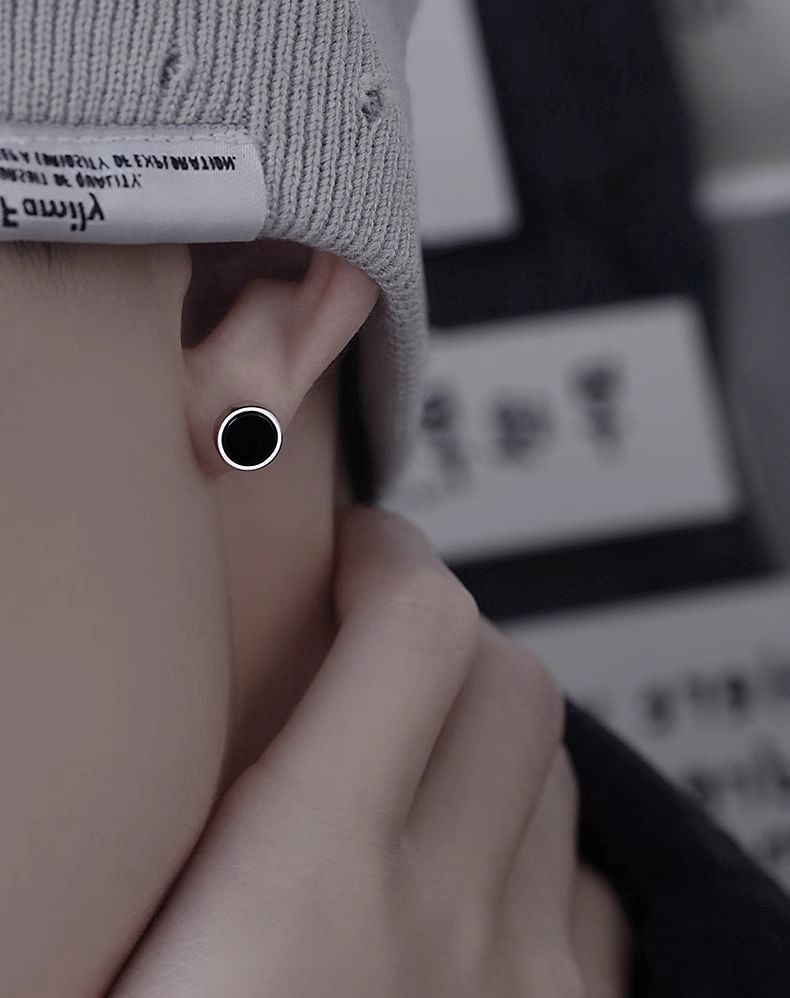 Disc Faux Gemstone Stud Earring S999 Silver Set