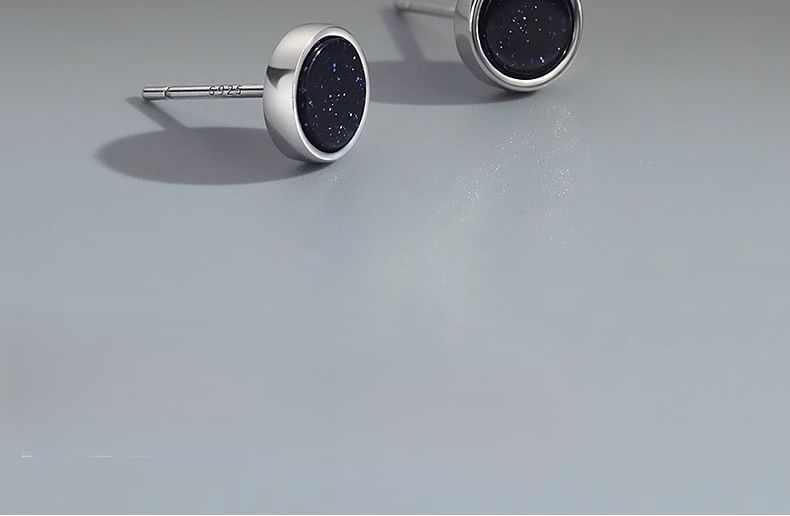 Disc Faux Gemstone Stud Earring S999 Silver Set