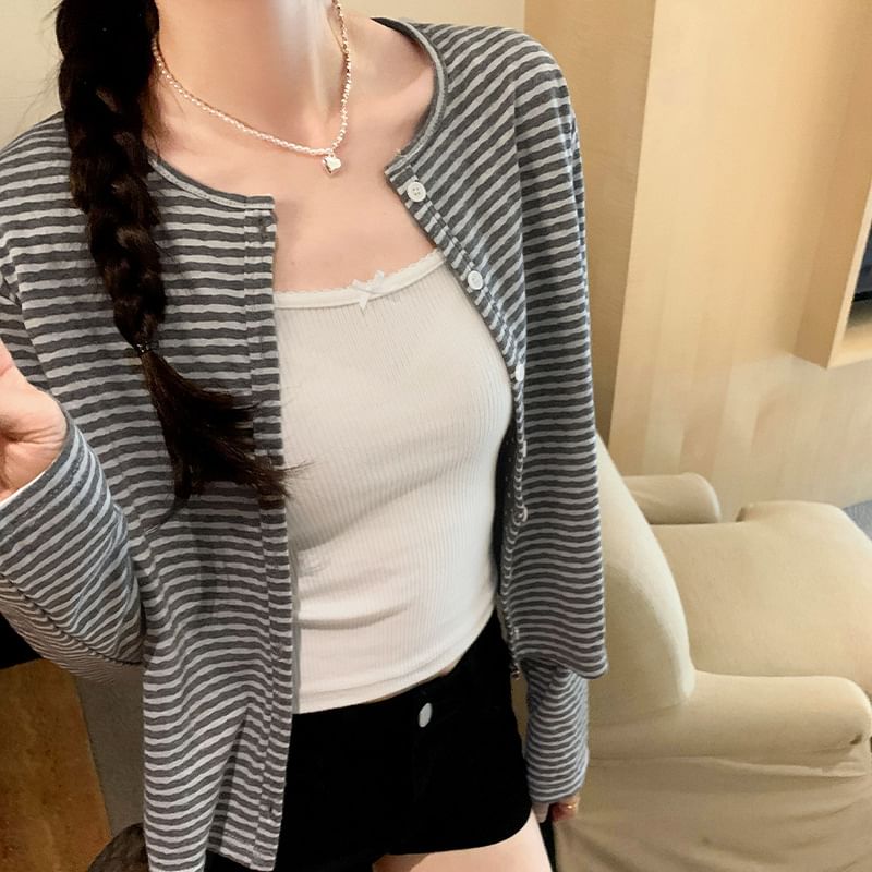 Round Neck Striped Cardigan