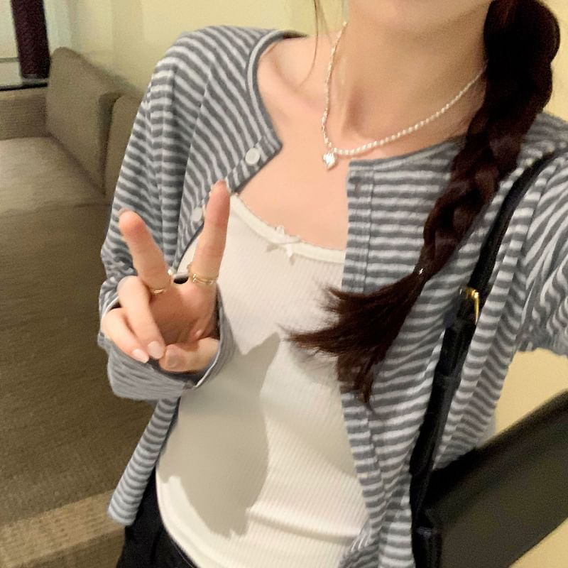 Round Neck Striped Cardigan