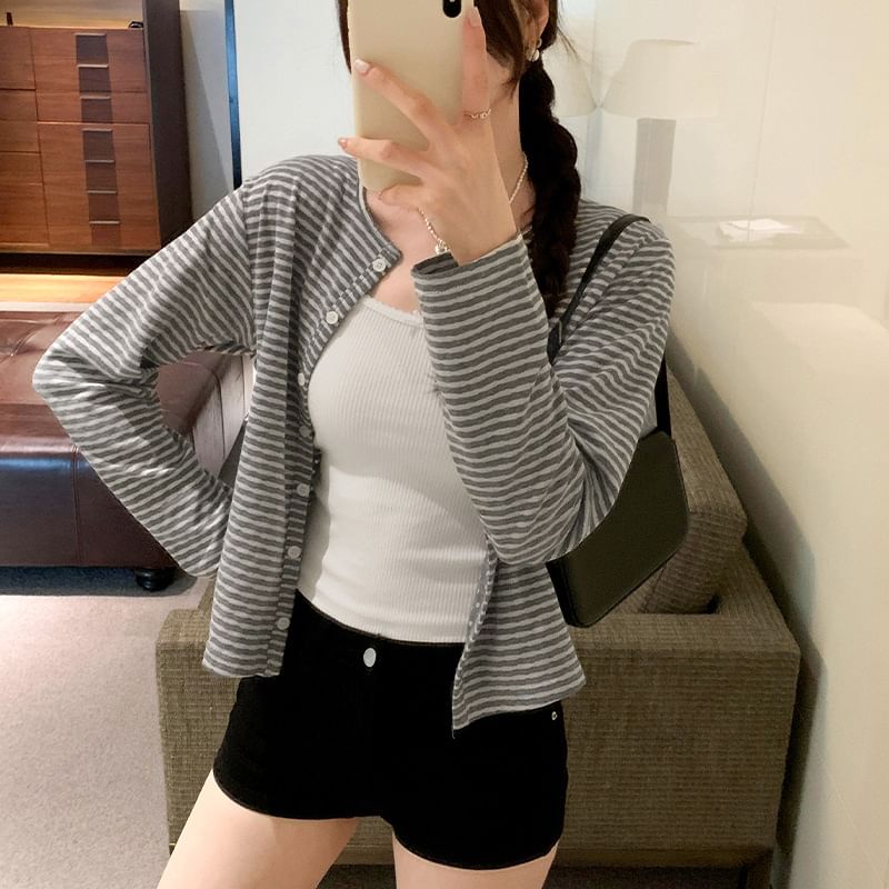 Round Neck Striped Cardigan
