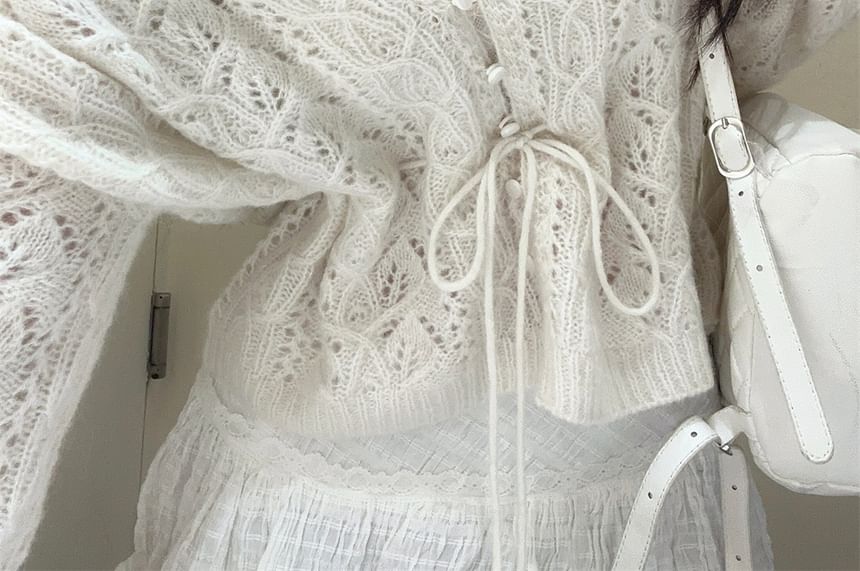 Bow-Adorned Halter Neck Blouse with Lace Detailing