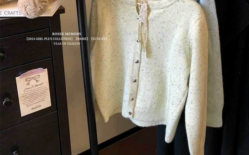 Round Neck Melange Tie Front Cardigan