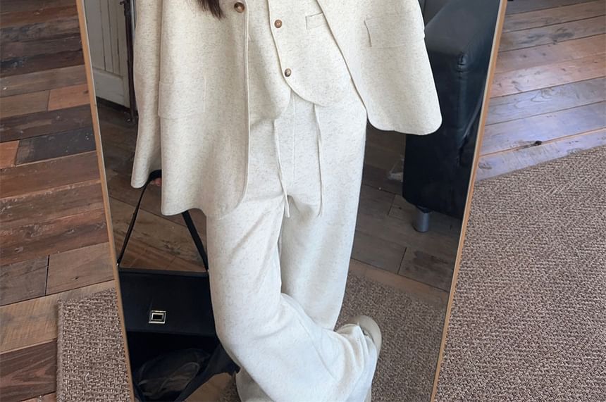 V-Neck Basic Cardigan Set with Vest and Baggy Pants