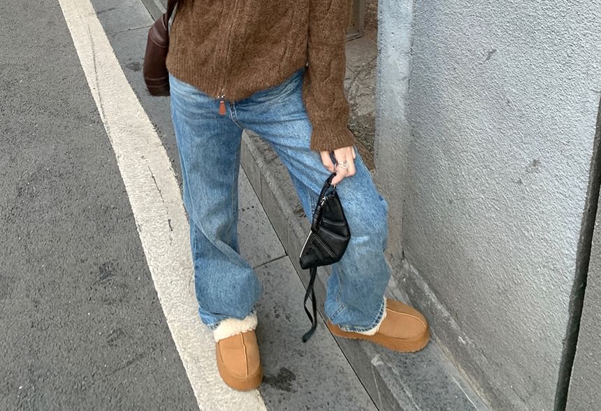 Stand Collar Basic Cable Knit Zip Cardigan