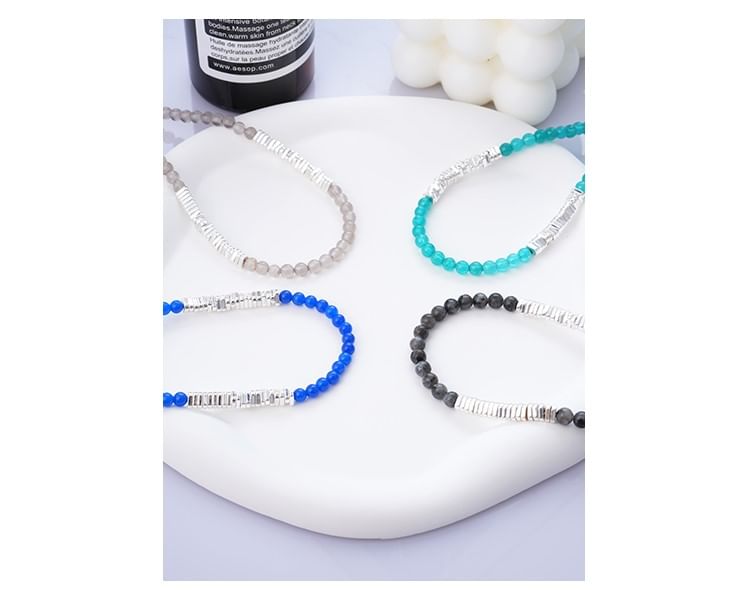 Faux Gemstone Bead Choker Stainless Steel