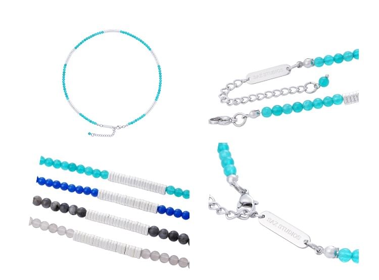 Faux Gemstone Bead Choker Stainless Steel