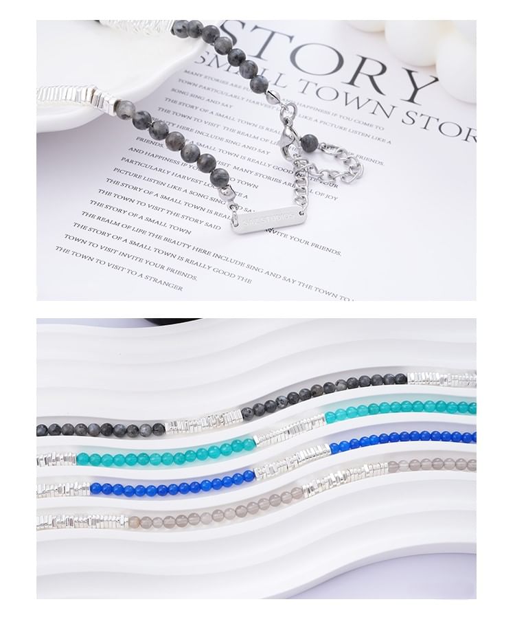 Faux Gemstone Bead Choker Stainless Steel