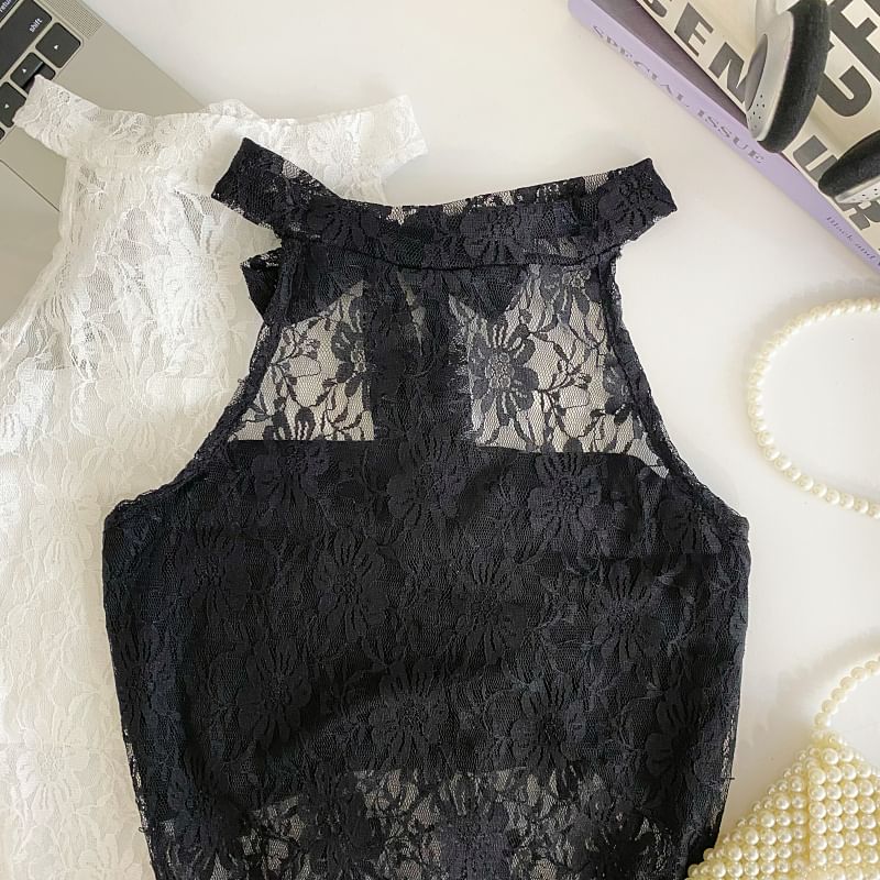 Sleeveless Asymmetric Lace Blouse
