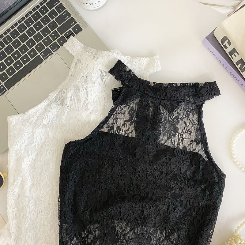 Sleeveless Asymmetric Lace Blouse