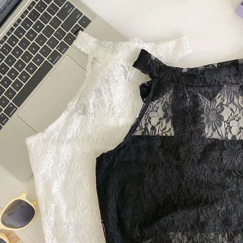 Sleeveless Asymmetric Lace Blouse