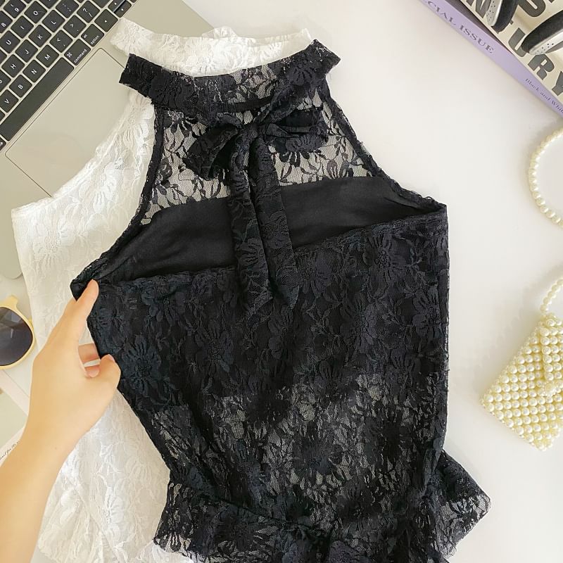 Sleeveless Asymmetric Lace Blouse